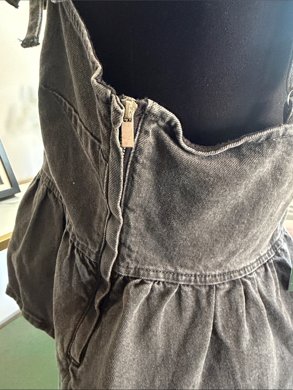 Washed Black Jean Camisole Tank with Tie Straps - Picture 7 of 7